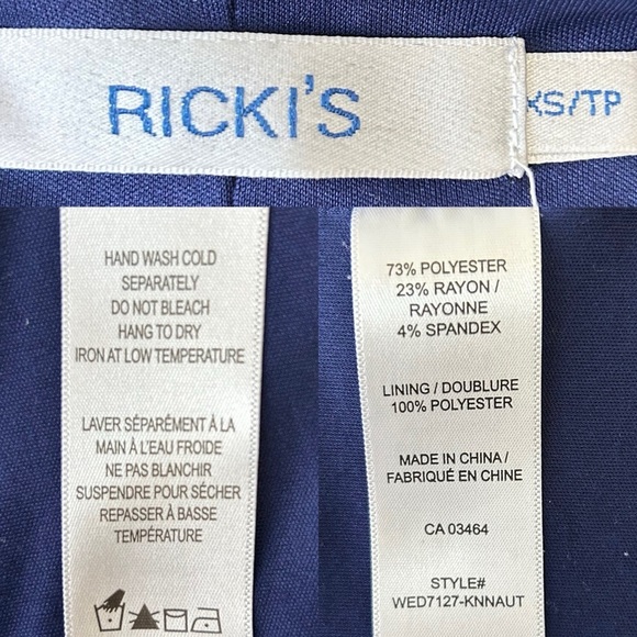 Ricki’s Blazer Slim Fit Cropped Ponte Knit Open Front 3/4 Sleeves Blue Size XS - Picture 8 of 16